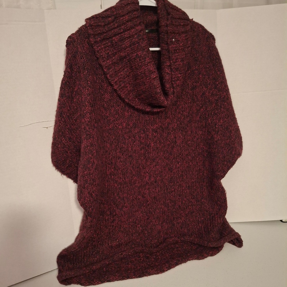 Mac & Jac Burgundy Marled Cowl Neck Poncho Sweater XL Wool Blend